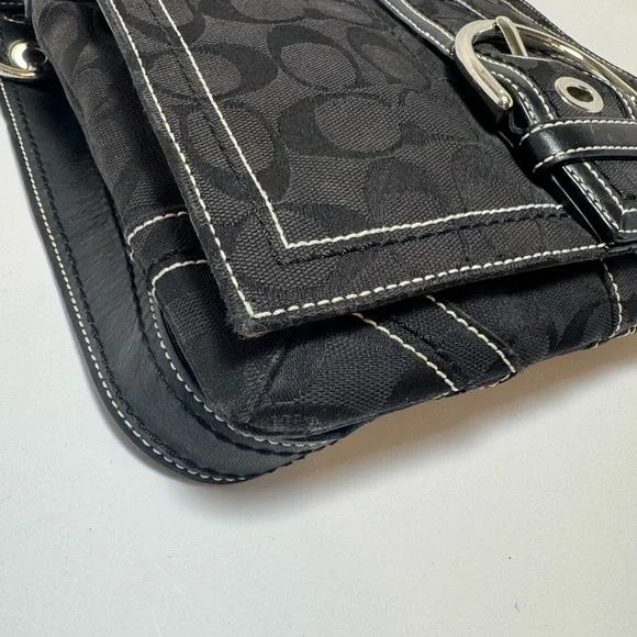 Coach Signature Shoulder Bag Crossbody Black Monogram Canvas & Leather #10082 - Picture 10 of 11